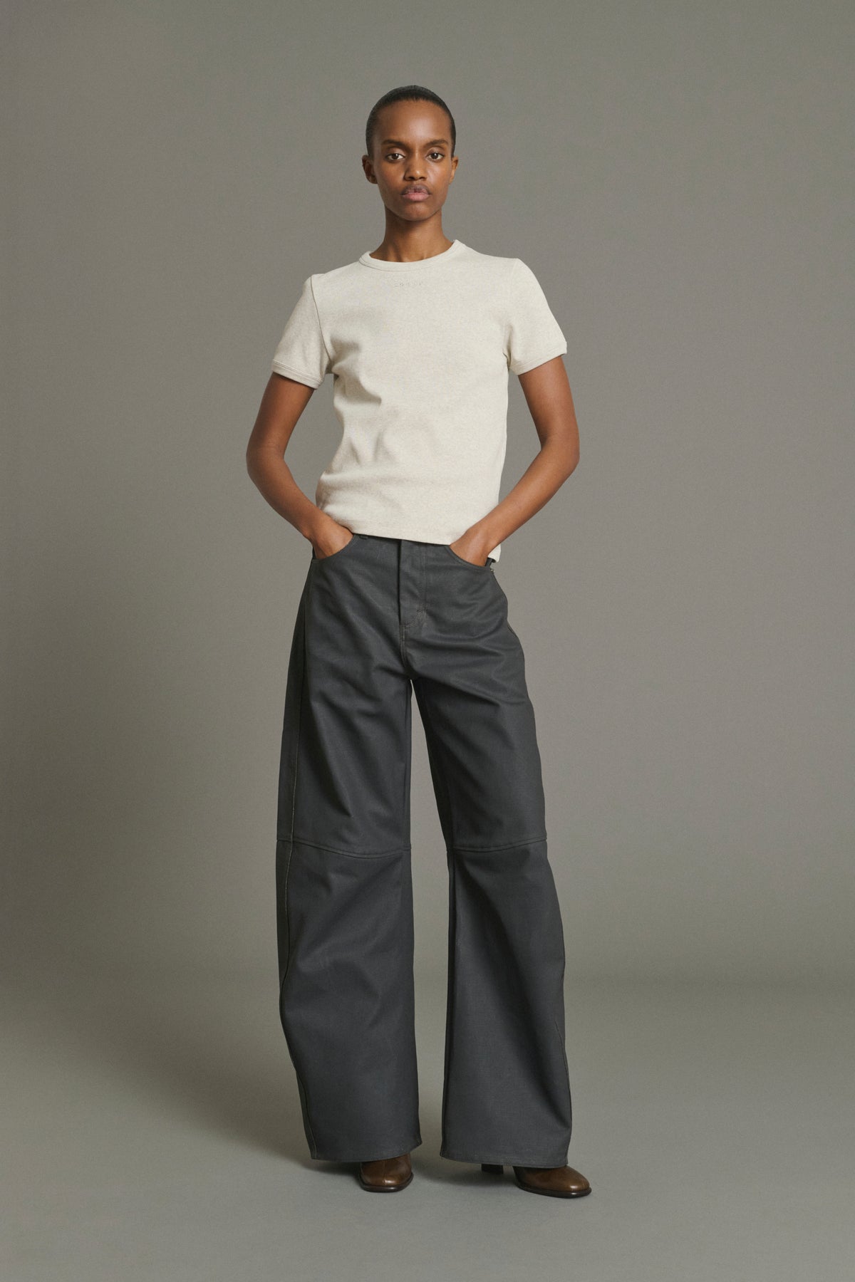 T-Shirt Aristide - Grey Marl Organic Cotton Ribbed Women - Soeur