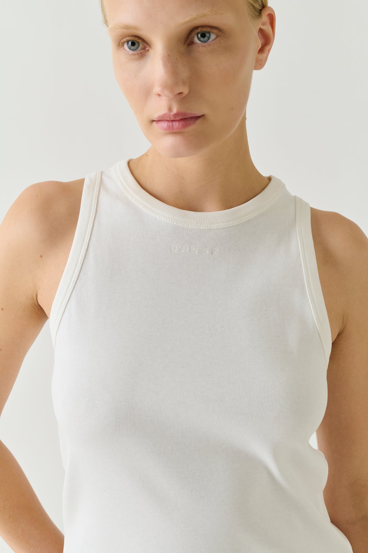 Dolly Vest Top - White Fine Ribbed Organic Cotton Women - Soeur vue 4