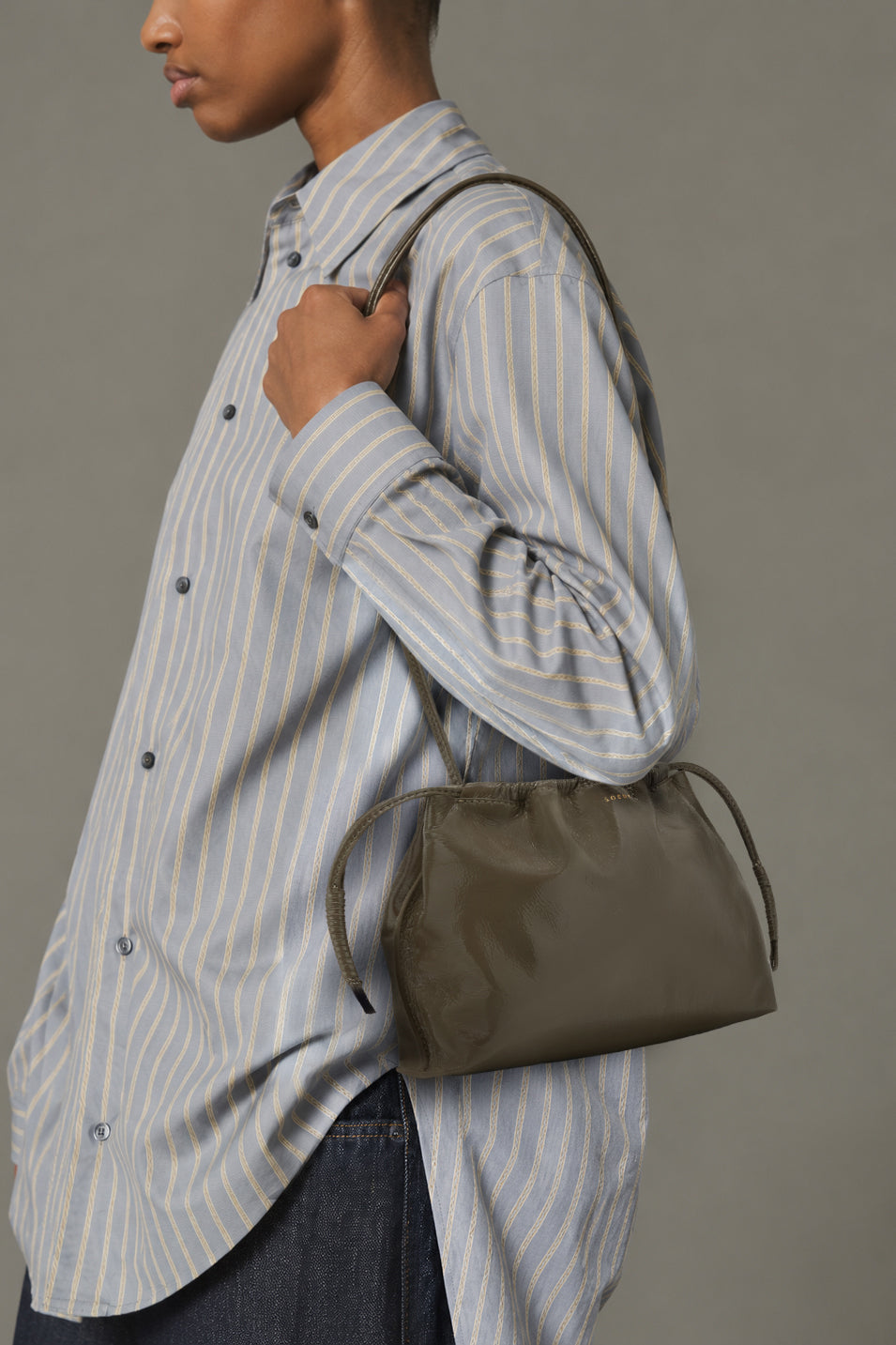 Suzette bag - Khaki ruched patent leather - Soeur vue 2